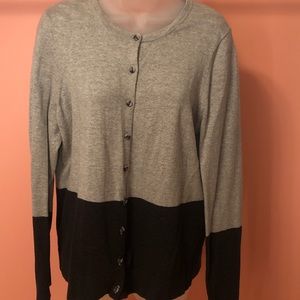 LOFT Black and Gray Cardigan Sweater Size Medium